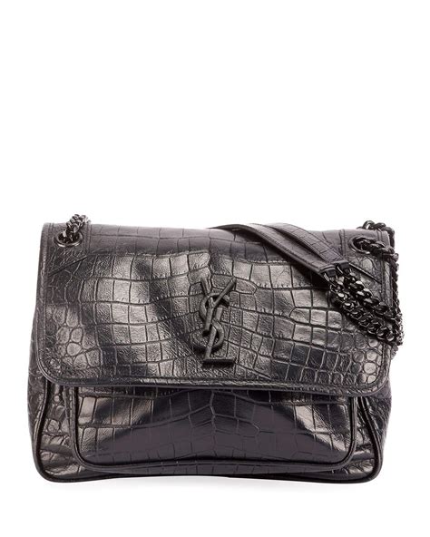 new ysl monogram crocodile patent leather clutch|saint laurent croc embossed leather.